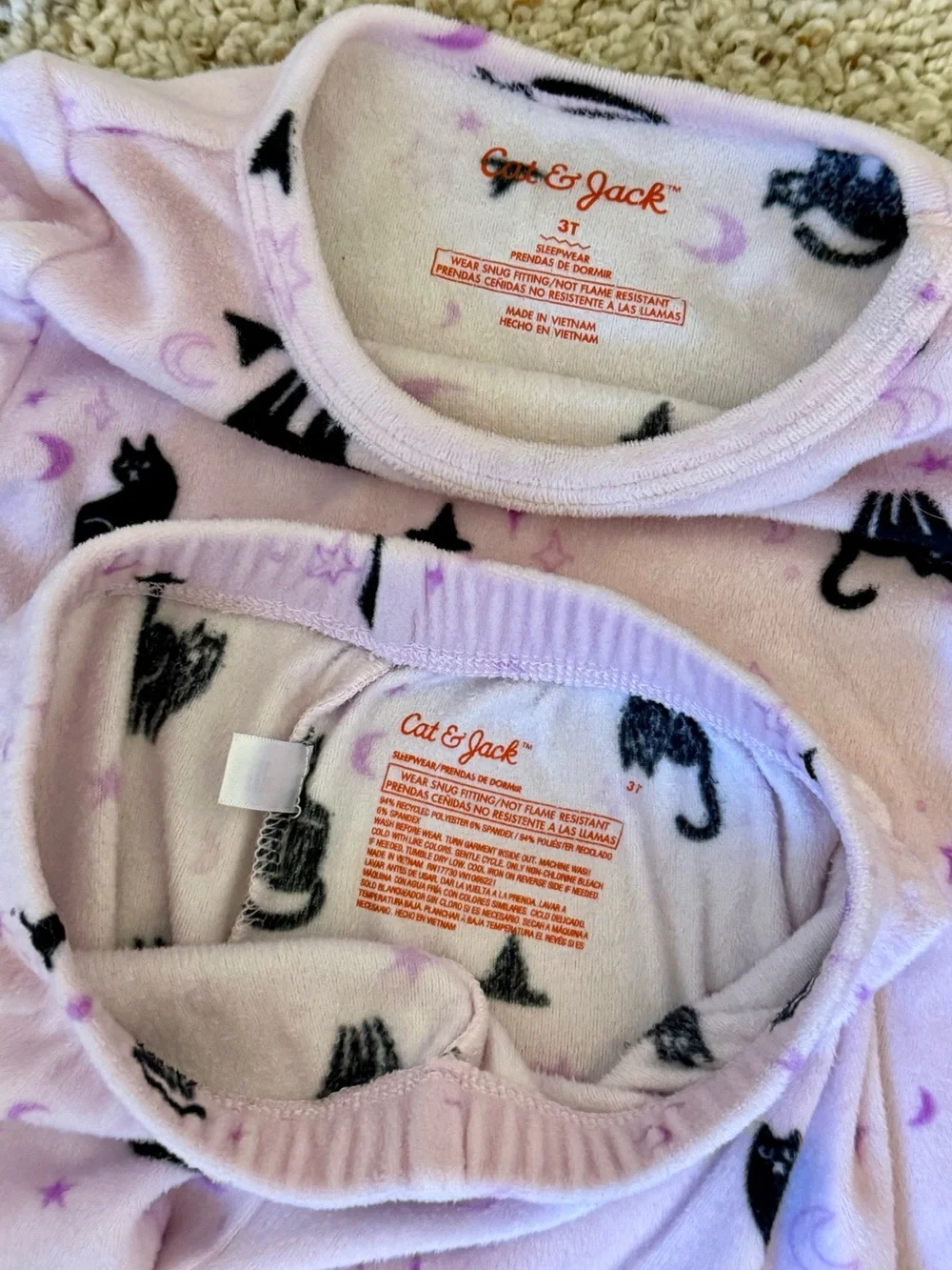 Cat & Jack Pink Cat and Witch Hat Print Pajama Set - 3T